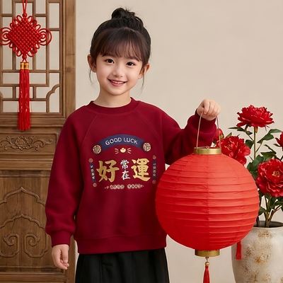 秋冬儿童摇粒绒保暖卫衣新年红