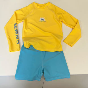 男女童防晒速干游泳衣小男孩荧光色泳装 新款 分体泳衣套装 儿童长袖