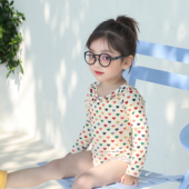 防晒速干泳装 女童ins花边泳衣夏季 女宝宝长袖 小女孩漏背游泳衣潮