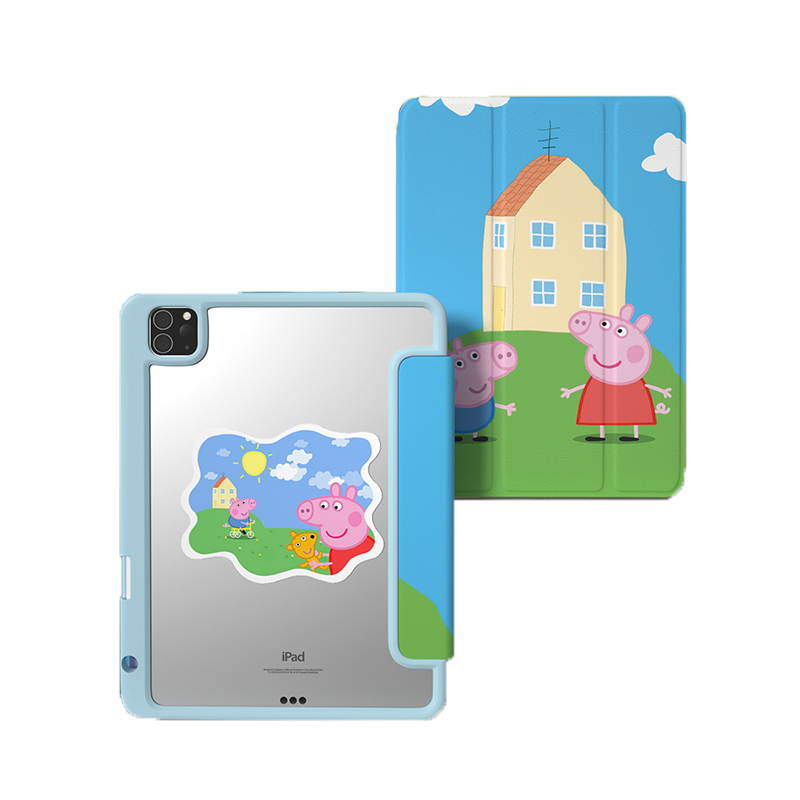 ipad2021保护套带笔槽pro11粉红小猪air4亚克力mini6磁吸9防弯壳8三折12.9英寸第九代10.2可拆分