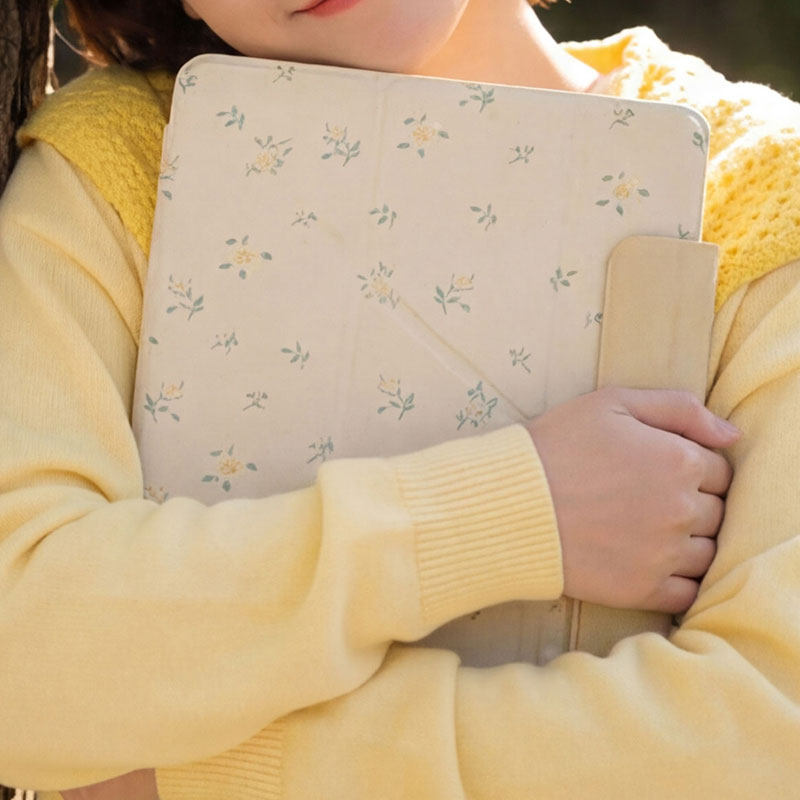 【3+y折带搭扣】黄色碎花pro11适用ipadair7保护套第11代小米平板8壳oppo5好看vivo4华为matepad11.5s无笔槽2,3C数码配件,平板电脑保护套/壳,淘宝优惠券,粉丝福利购,淘宝优惠卷