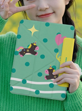 【3+y折带搭扣】pro11适用ipadair7保护套第11代小米平板8华为matepad12.2无笔槽oppo5波点绿色小马vivo4壳12