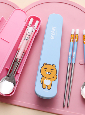 利房迪士尼儿童学生餐具不锈钢家用勺子筷子盒子套装可爱便携带