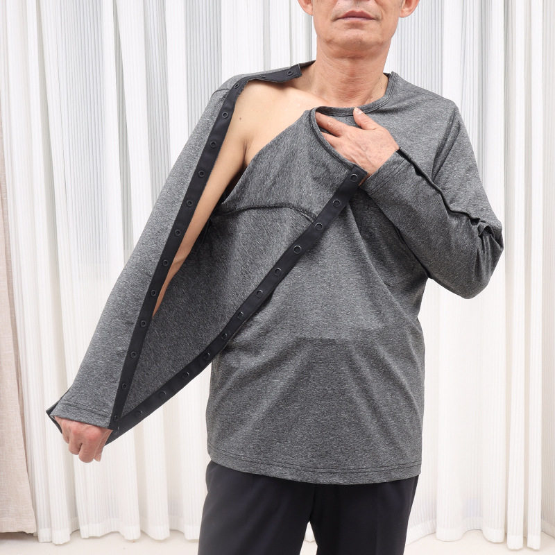 易穿脱按扣款病人服恤手臂胳膊骨折术后针炙卧床老人护理服睡衣