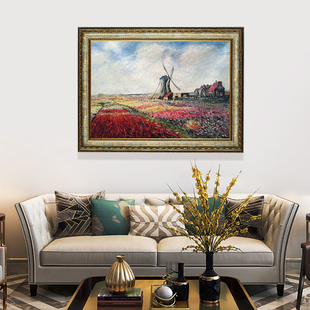 莫奈风车印象抽象手绘油画玄关客厅现代简约装 轻奢挂壁画 饰画欧式