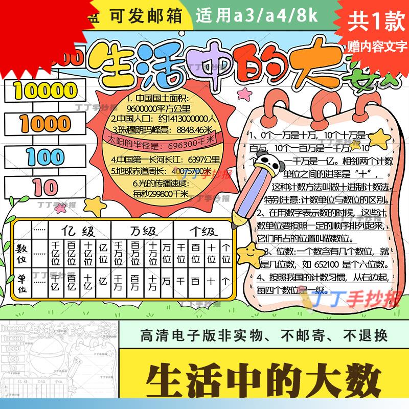 生活中的大数手抄报模板电子版a3a4四年级数学大数的认识手抄报8k