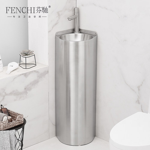 不锈钢落地式三角盆户外不锈钢洗手盆化妆室阳台小户型立柱盆