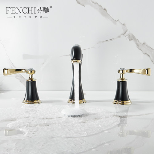 芬驰金色分体式台盆三件套水龙头