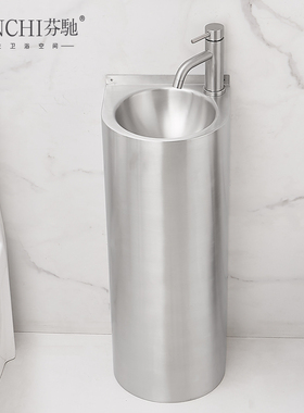 304不锈钢立柱盆户外落地式洗手盆小户型洗手间阳台洗脸盆