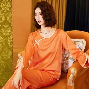 2026新款春秋季冰丝绸睡衣女款中式高级感家居服春款套装