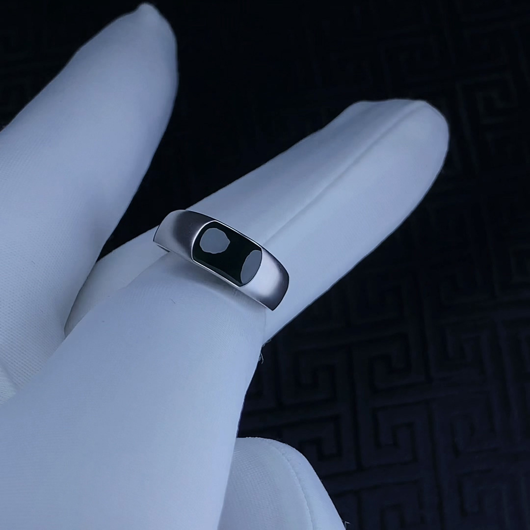 订做！18k金墨翠翡翠马鞍戒指 男士 女士戒指 高端简约大气奢华