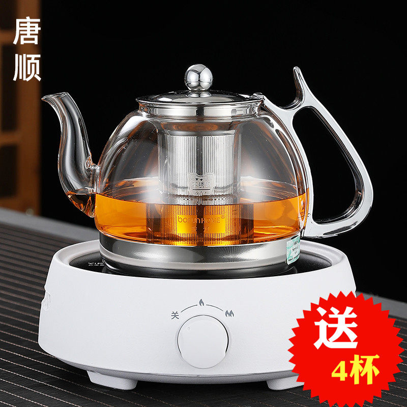 唐顺 煮茶壶玻璃耐高温电磁炉烧水壶不锈钢内胆煮茶器黑晶炉套装