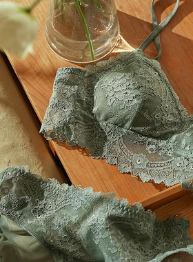 【断码秒杀S码】薄款蕾丝内衣女无钢圈上托法式三角杯文胸套装