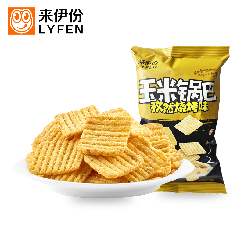 来伊份孜然烧烤味锅巴60g袋装玉米锅巴儿童膨化小吃来一份小零食