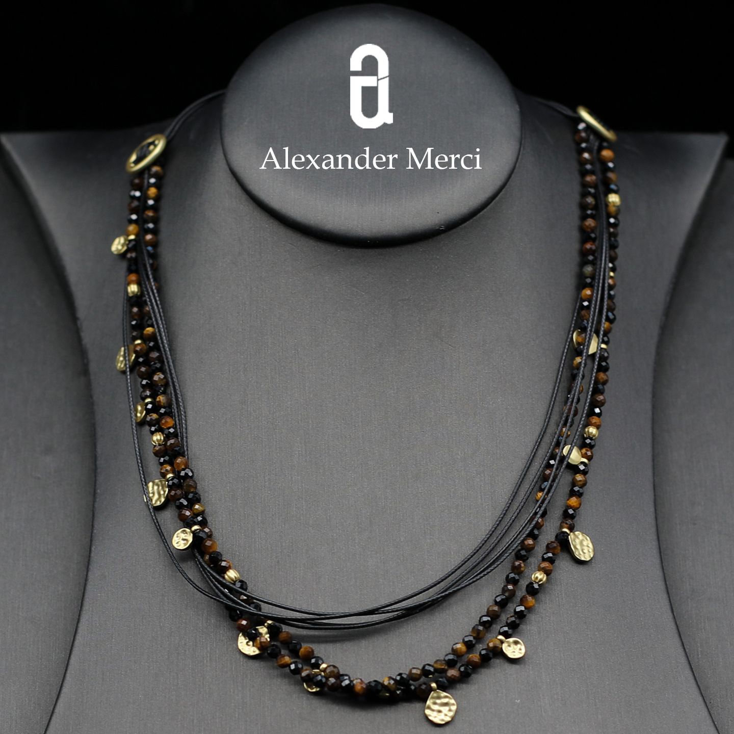 希腊MG订单小众复古手工锤痕金币天然石镀18K金项链 AD25S10329