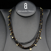 希腊MG订单小众复古手工锤痕金币天然石镀18K金项链 AD25S10329