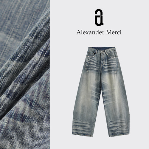 【旺角卡门】原创松弛定制复古水洗牛仔裤 D25T90601