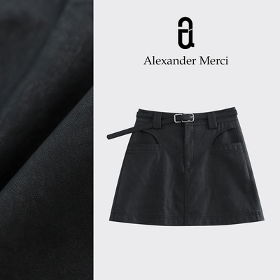 【焦糖皮革】A字版型立体质感皮纹 硬挺皮裙 D25T80102