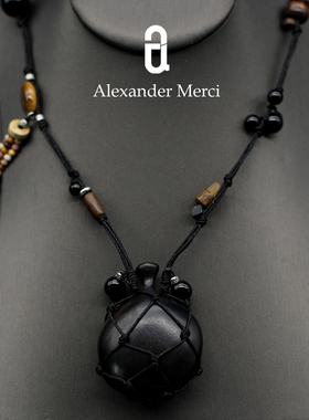 希腊订单手工编织檀木+天然石小众鼻烟壶毛衣链 AD25S111120