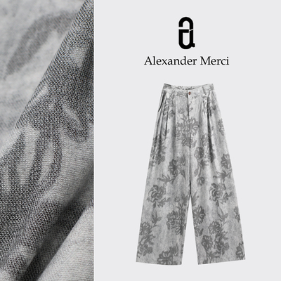 【灰烬玫瑰】晕染艺术系列高级灰玫瑰印花阔腿直筒裤 D25T70808