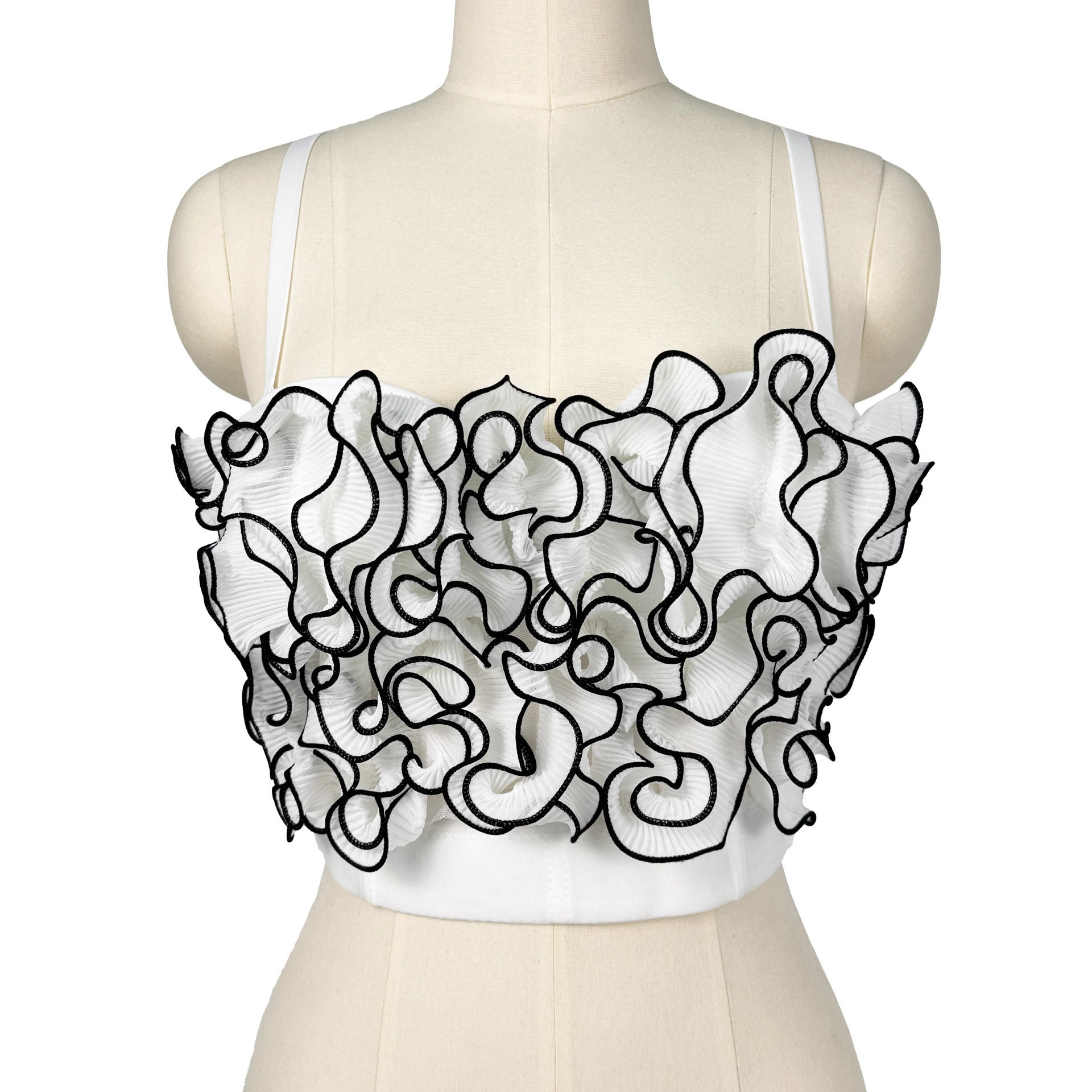 新款褶皱立体波浪鱼骨胸衣时尚百搭外穿短款抹胸吊带背心夏季显瘦