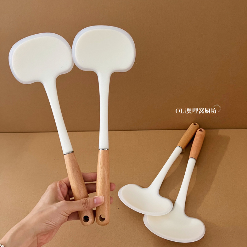 木柄硅胶锅铲蘑菇铲小炒菜铲子炒勺不粘锅勺食品级耐高温家用