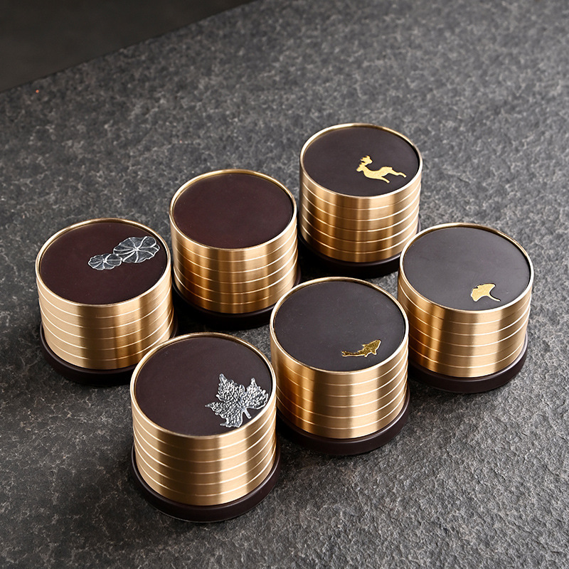 茶杯托电木铜木杯垫纯黄铜茶杯托高档会客功夫茶道配件隔热茶垫子