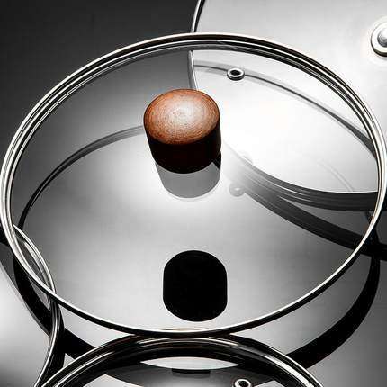 雪平锅奶锅汤锅厚锅盖炒菜平底钢化玻璃不锈钢盖16/18/20/22/24cm