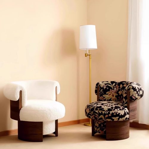 法式复古奶油风旋转实木单人沙发