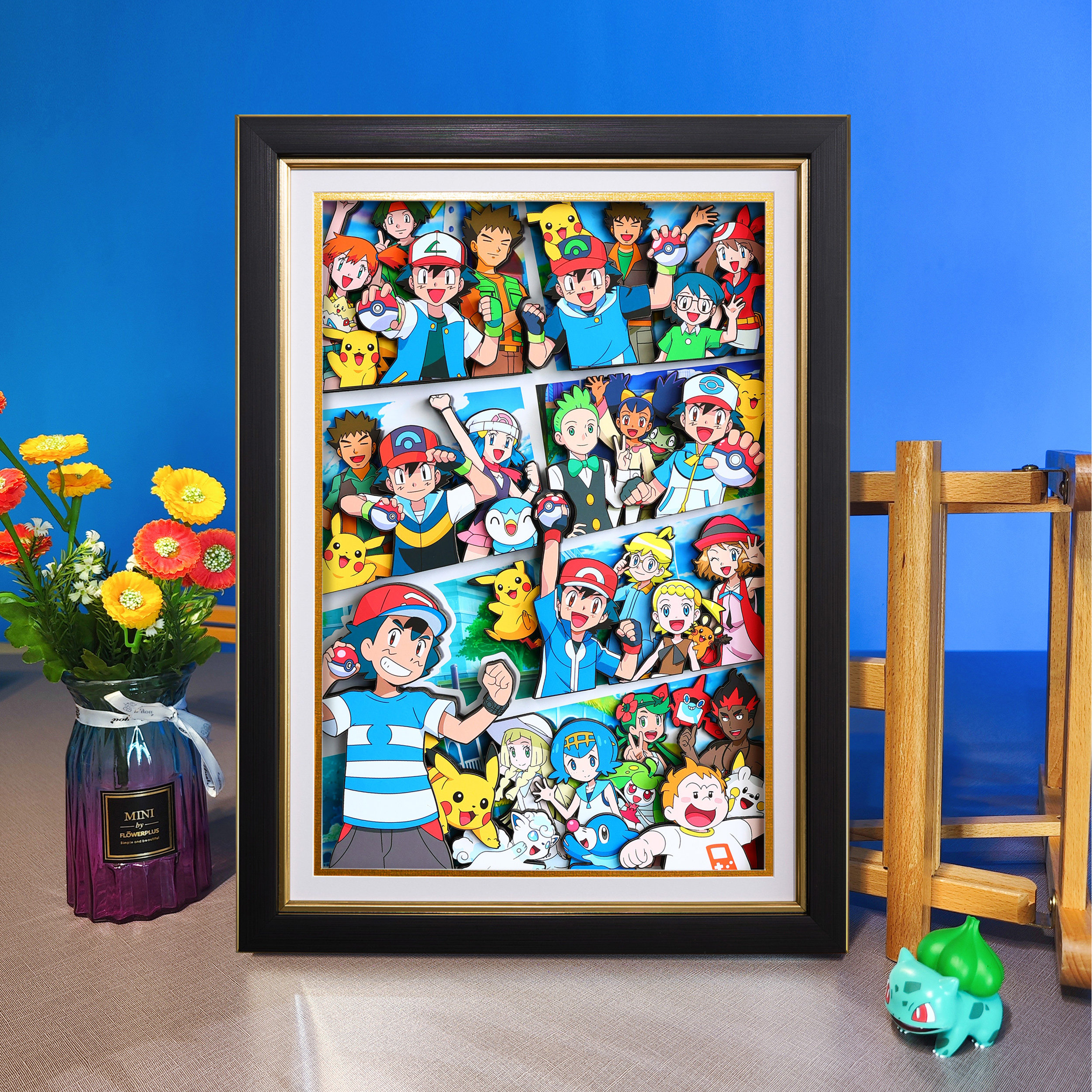 宝可梦神奇宝贝小智皮卡丘全家福口袋妖怪装饰画立体画男女礼物