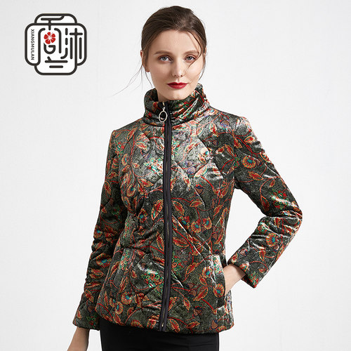 香沐兰新款外套丝绒针织印花棉衣