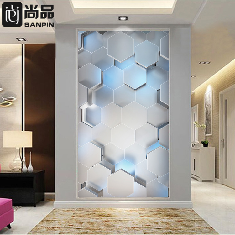 8d立体北欧现代玄关壁纸过道背景墙纸走廊壁画3d客厅几何装饰墙布图片