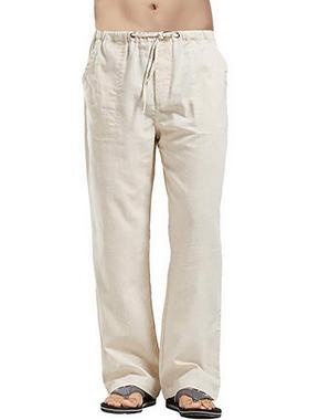 Men's Cotton Linen Pants Summer BreatH188hable Oversize Trou
