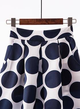 Women's White Contrast Polka Dot Print Maxi Skirt 复古半身裙