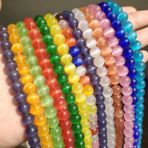 4/6/8/10/12mm Pink Color Cat Eye Opal Beads Natural Stone Gl