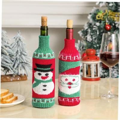 Christmas Day Wine Bottle Bag Cover Knit Button
