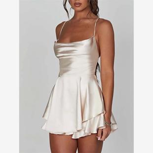 Cami Playsuits Cowl Women Sleeveless Color Neck Short Solid