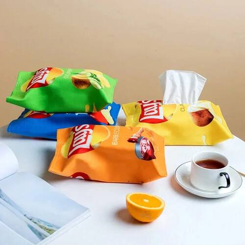 Three fun potato chip fabric packaging bag type tissue boxes