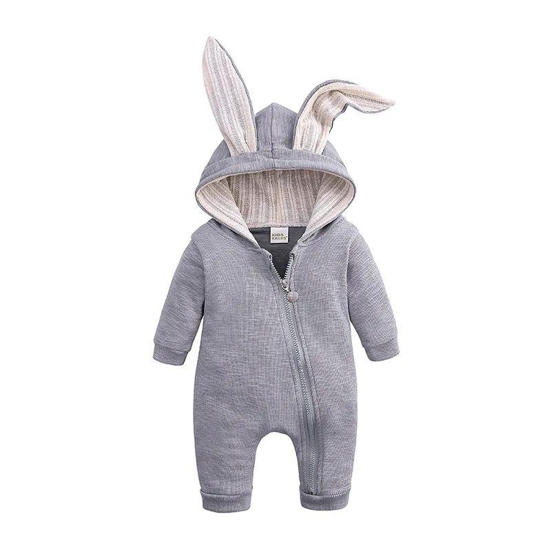 Bunny Knit Romper Newborn baby Cosy Jumpsuit Grey Rabbit One