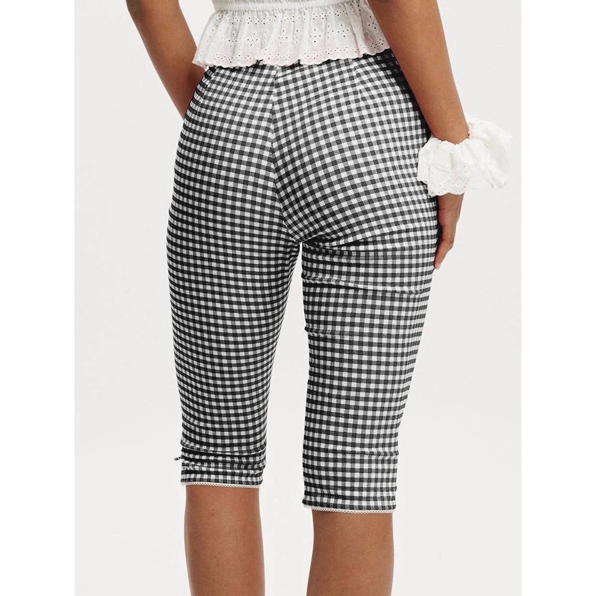 Women y2k Aesthetic Plaid Capri Pants Mid Rise Side Split Kn