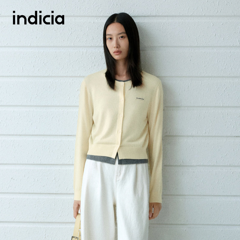 indicia标记商场同款春秋款女装简约撞色假两件针织衫 F2A5KS010C