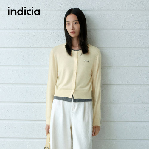 indicia标记商场同款春秋款女装简约撞色假两件针织衫 F2A5KS010C
