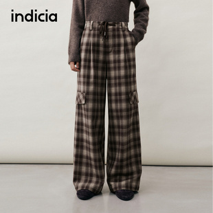 indicia标记商场同款25秋冬季新款女装格纹休闲裤长裤子L2D5KZ279