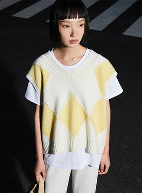 indicia 100%羊毛背心V领上衣女春秋季时尚女装3A201BX040