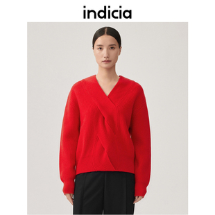 indicia 全羊毛红色毛衣针织衫上衣秋冬季商场同款标记女装