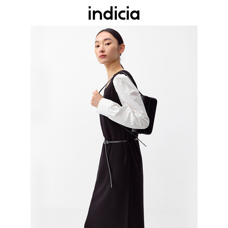 indicia假两件套装羊毛拼接针织连衣裙女春秋季商场同款标记女装