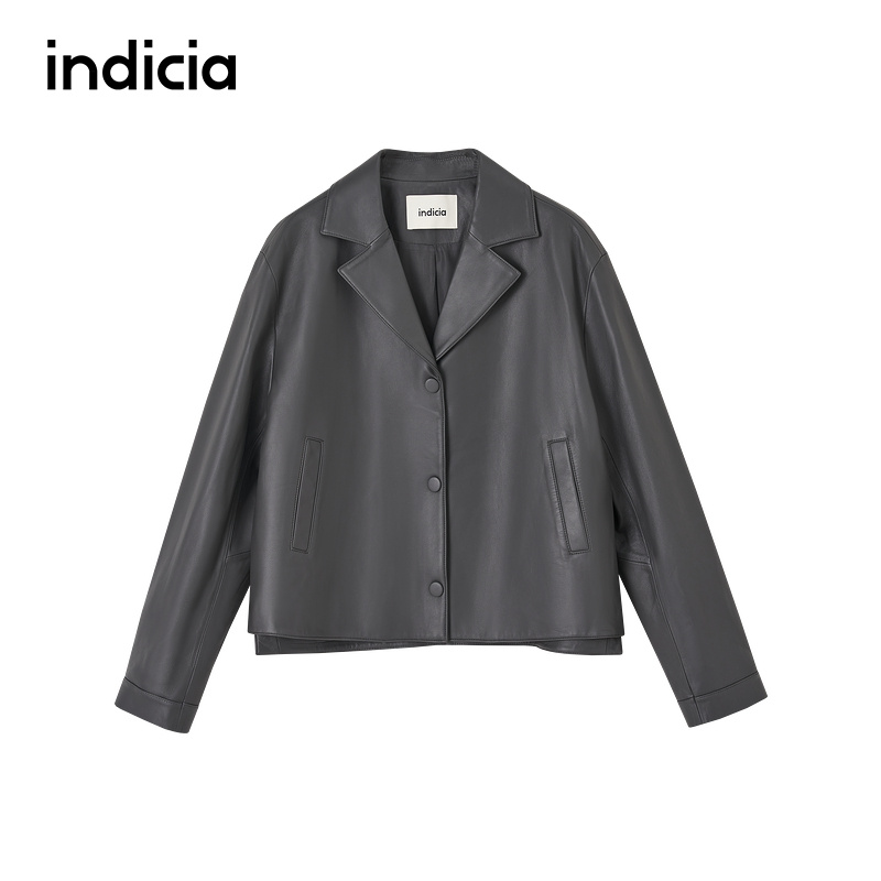 indicia标记商场同款25秋新款chic韩系帅气西装领皮衣F2C5PY518N