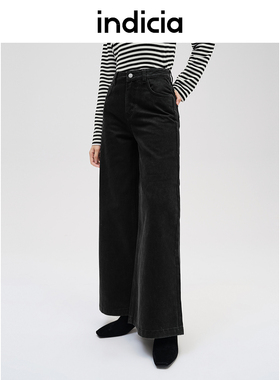 indicia标记商场同款女装秋冬款纯棉大裤腿阔腿牛仔裤 F2D4NK730C