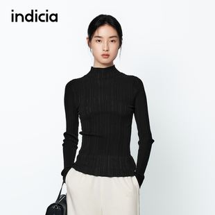 indicia标记商场同款褶皱针织衫上衣肌理感半高领春秋季时尚女装