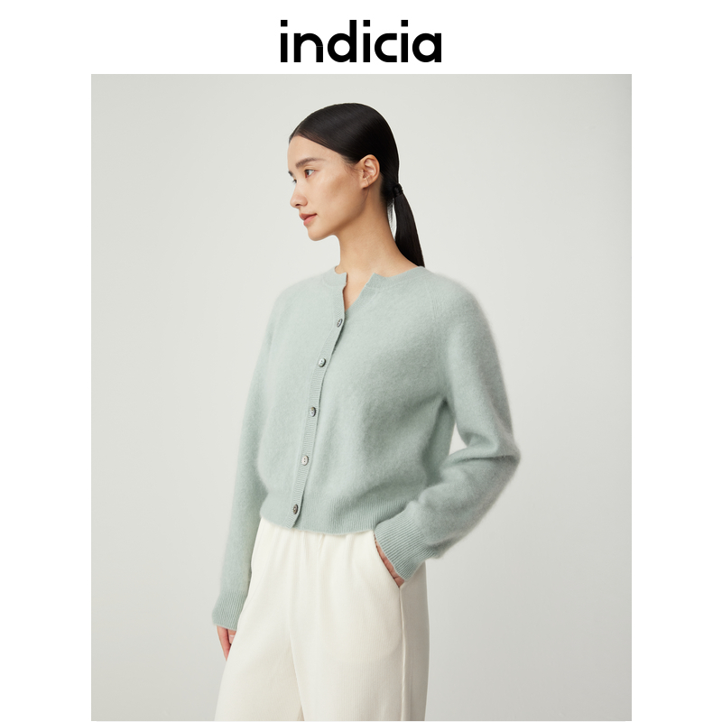 indicia 山羊绒针织衫毛衣休闲羊毛纯色开衫冬季商场同款标记女装